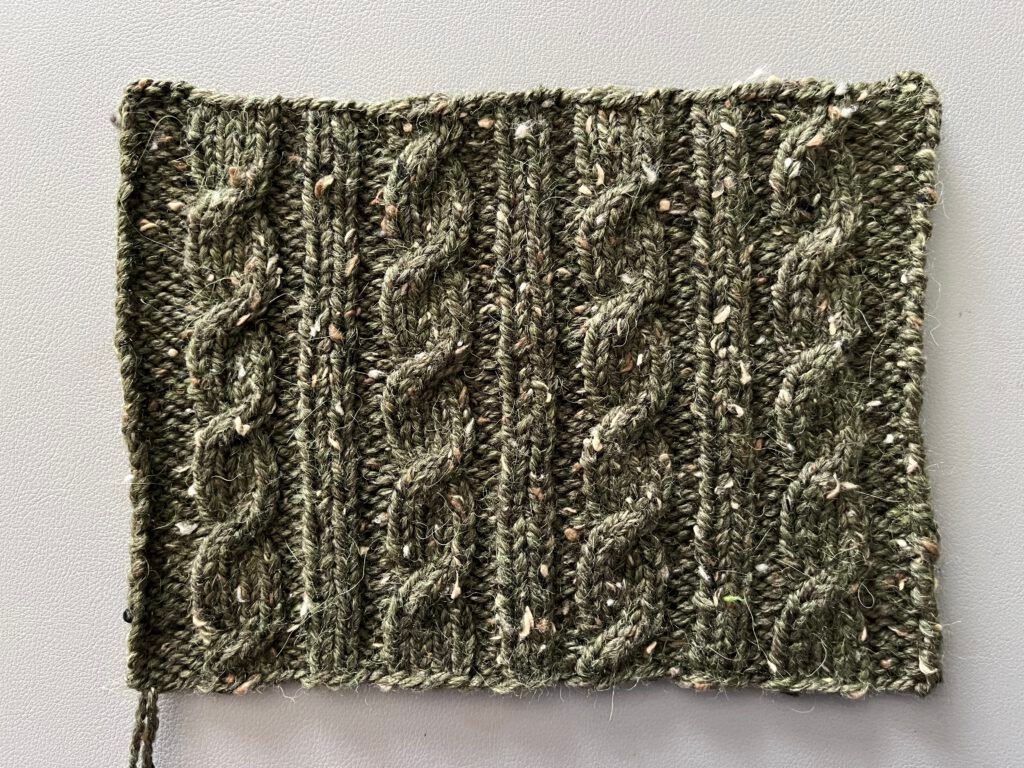 Green swatch from Pete's Joined Together Cardigan
